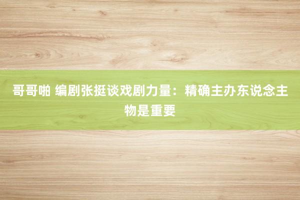 哥哥啪 编剧张挺谈戏剧力量：精确主办东说念主物是重要